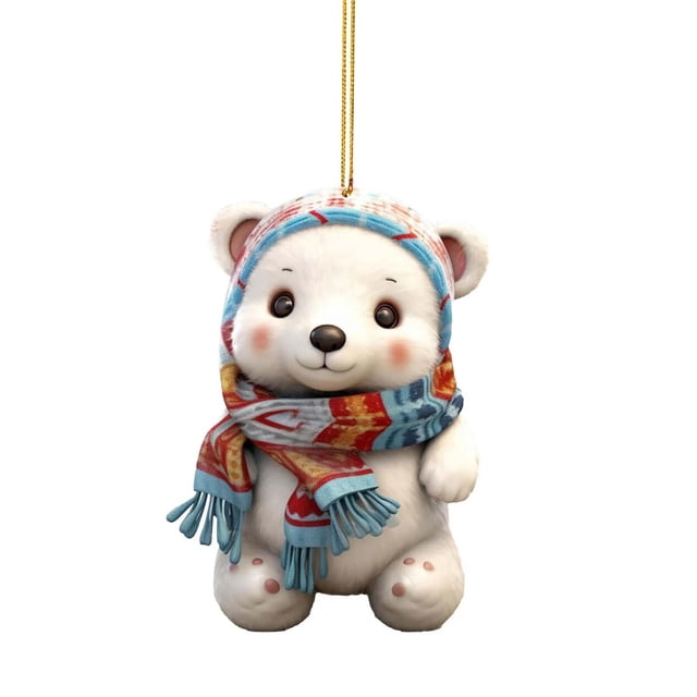 Lindo colgante de oso acrílico con bufanda, divertido oso, decoración navideña