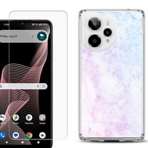 Phone Case for ATT Verge 2 5G, with Screen Protector, by OneToughShield - Marble Pink/Blue