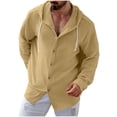 thumbnail image 6 of Wovilon Summer Casual Relaxed Fit Hooded Button Down Shirt for Men, Lightweight Textured Long Sleeve Top with Drawstring Hood, Versatile Vacation Outdoor Outfit, 6 of 8