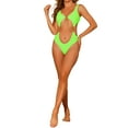 thumbnail image 2 of INSPIRE CHICWomen's Gold Chain Swimsuits V Neck Monokini 1 Piece Cut Out Swimwear Bathing Suit Large Fluorescent Green, 2 of 3