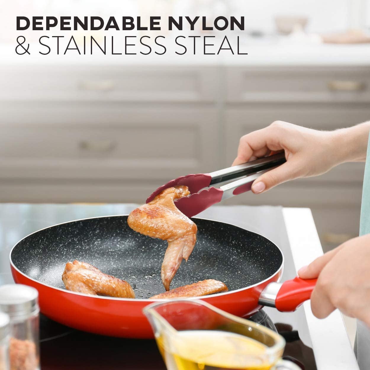 EatEx Kitchen Utensil Set 24 Nylon Stainless Steel Utensil Set, Non-Stick and Heat Resistant Cooking Utensils Set, Kitchen Tools, Red
