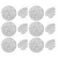 thumbnail image 1 of Juego de manteles individuales y posavasos con aislamiento hueco, 6 piezas, manteles individuales redondos para mesa de comedor y 6 piezas de posavasos con forma de hoja, color plateado, 1 of 15