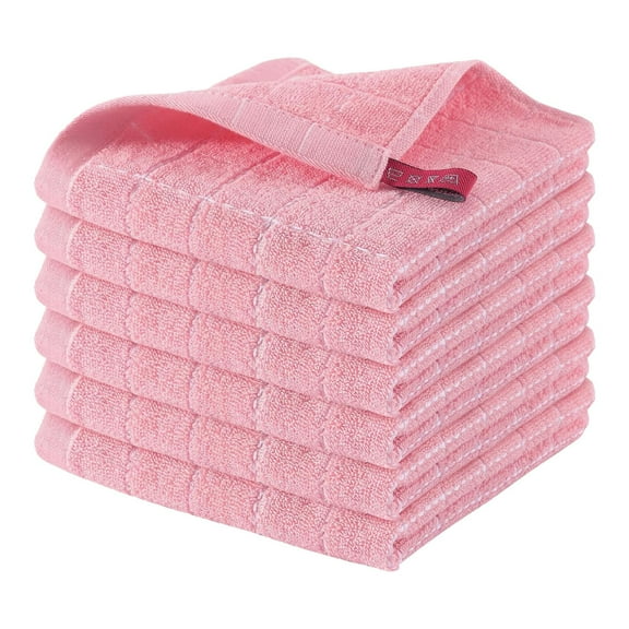 100% Cotton Terry Kitchen Towels(Pink, 12 x 12 inches), Checkered Designed, Soft and Super Absorbent Dish Towels, 1 Pack