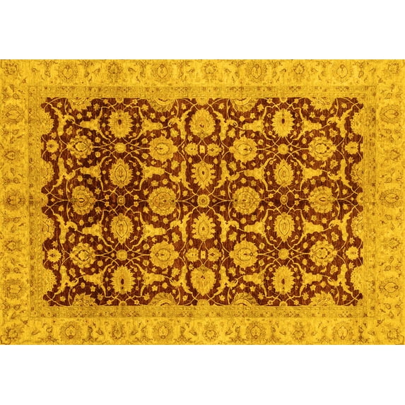 Ahgly Company Indoor Rectangle Oriental Yellow Traditional Area Rugs, 8' x 12'