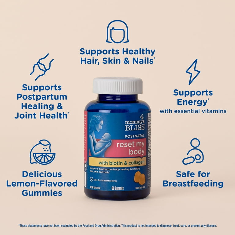 Mommy's Bliss Reset My Body with Biotin + Collagen Gummies, Dietary Supplement, 60 Count