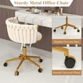 thumbnail image 6 of ABET Vanity Chair with Wheels, Small Velvet Office Desk Chair, Hand Woven Semi-Circle Makeup Stools for Girls Women Bedroom Nail Table, 360° Swivel & Height Adjustable Gold Base Armchair, Beige, 6 of 18