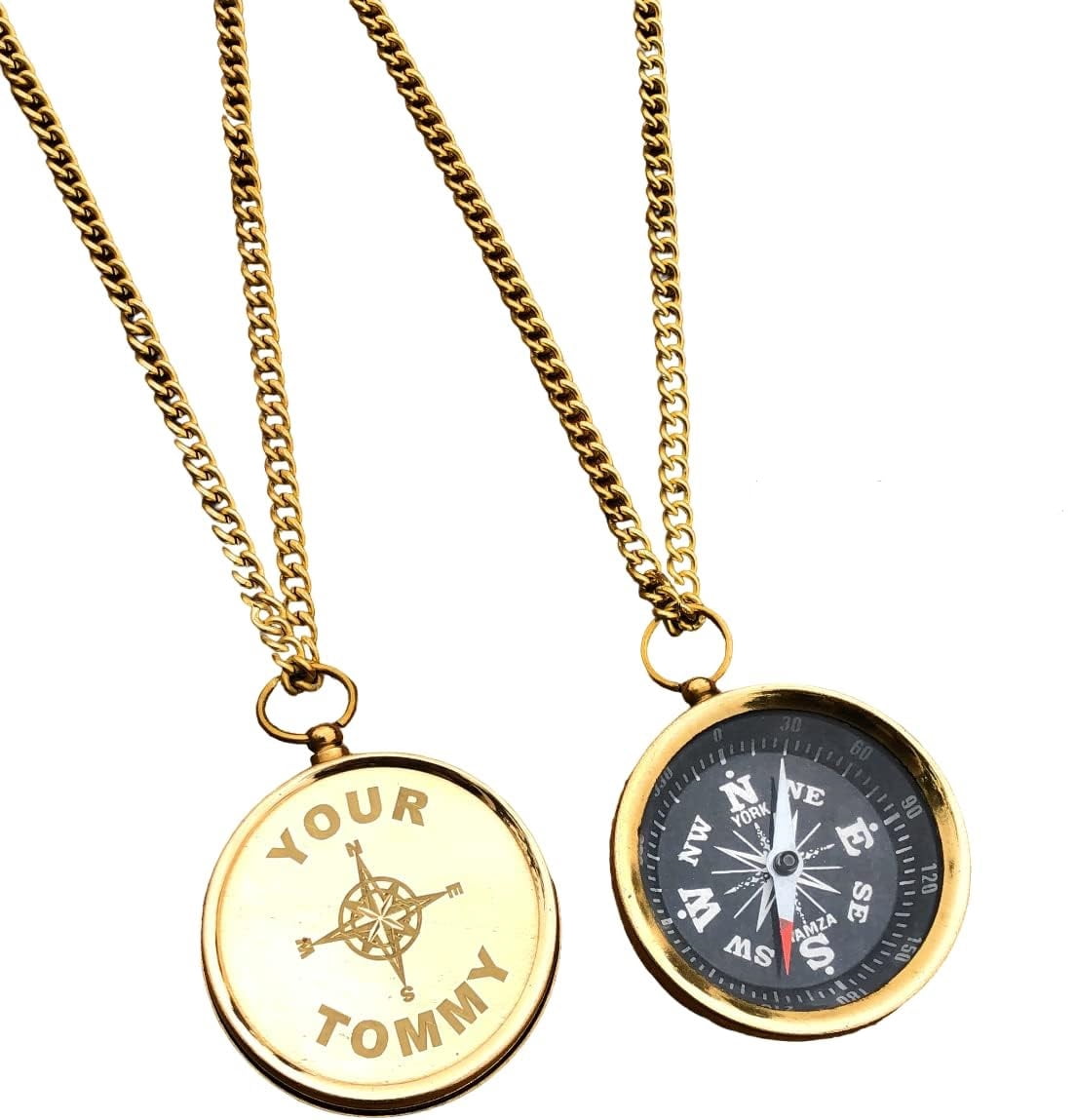 Nautical Brass Compass with Chain - Personalized Vintage Compass - Working Locket Compass Travelers Gift, Friends Gift, Girlfriend/Boyfriend Gift