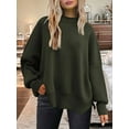 thumbnail image 2 of Women'S Oversized Batwing Sweaters 2025 Fall Outfits Trendy Crewneck Knit Side Slit Fashion Pullover Tops  Green S, 2 of 7