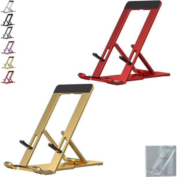 Presencte Soporte plegable, soporte plegable para teléfono, soporte plegable para teléfono celular, soporte de teléfono para escritorio, soporte ajustable para teléfono celular (dorado+rojo)