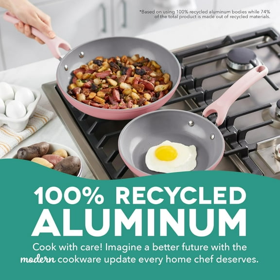 Green Ceramic Frying Pan Set of 2, 9.5" & 11" Fry Pans, Pink - Aluminum and Ceramic, Nonstick Cookware Set, Oven Safe and Compatible with All Cooktops