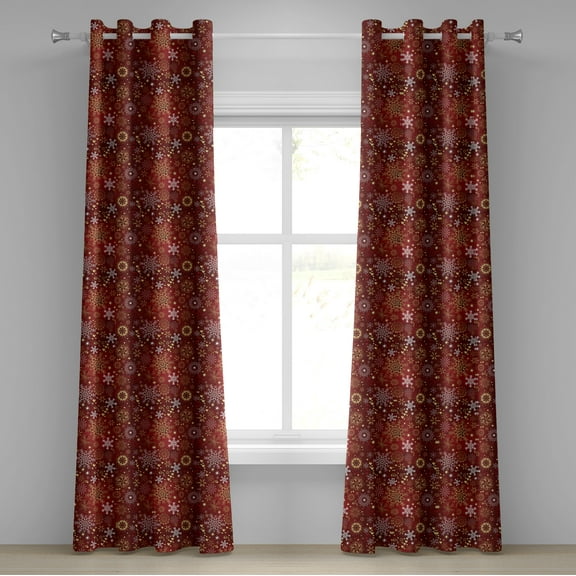 Ambesonne Winter Grommet Curtain, Vintage Xmas, 50" x 84", Vermilion Yellow White