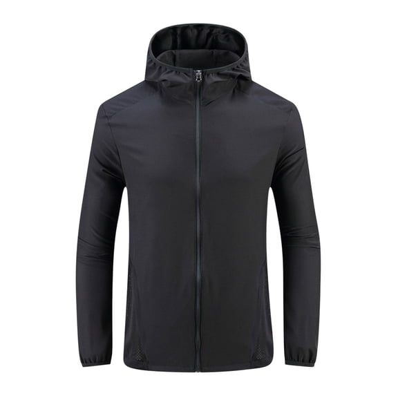 Xfvqtps Mens Light Jacket Cooling Sun Protection Hoodie Full Zip up Mesh Breathable Summer Coat for Fishing Hiking Athletic Running Black