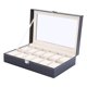 thumbnail image 1 of Caja de reloj de madera negra, 12 ranuras, ventana transparente a prueba de arañazos, vitrina para almacenamiento de viaje en el hogar, 1 of 10