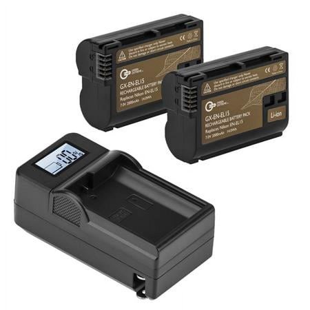 UPC: 0192223030497 | EN-EL15 7V 2000mAh Lithium-Ion Battery Pack  2-Pack  Bundle with Green Extreme Compact Smart Charger Base with LCD Screen