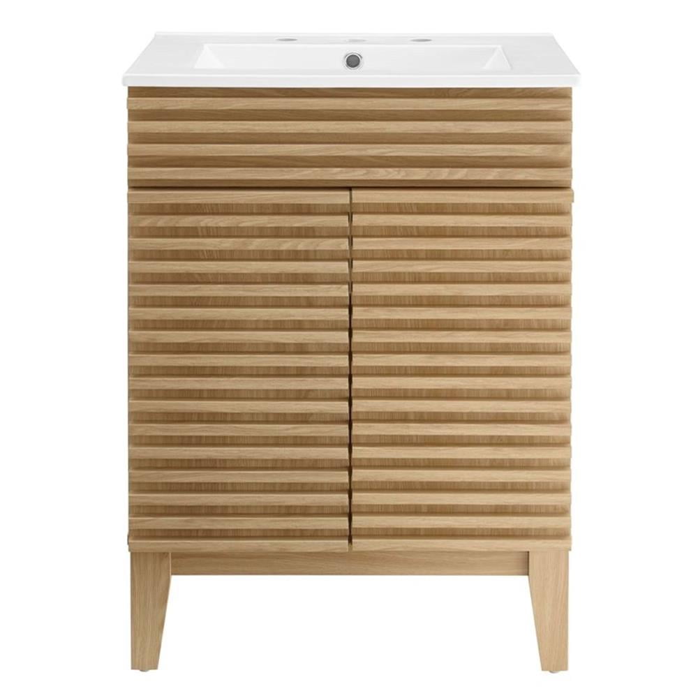 Modway Render Bathroom Vanity in Oak White
