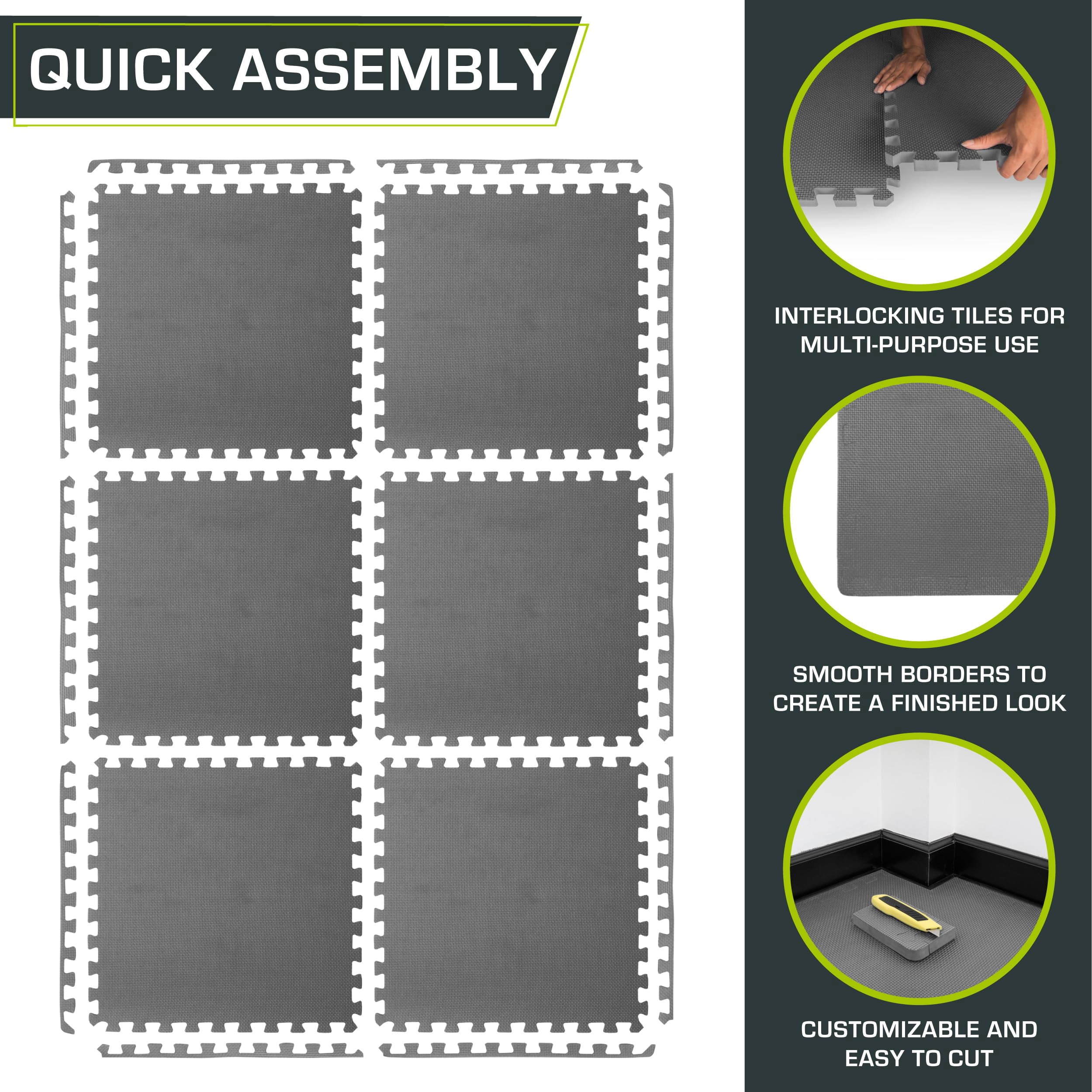 Weaved Pattern Extra Thick Exercise Puzzle Mat 1-inch  Eva Foam Interlocking Tiles For Protective Cushioned Flooring Home And Gym Equipment; Grey 24 Sq Ft 6