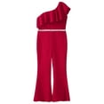 thumbnail image 2 of iiniim Girl's Sparkly Party Romper Dress One Shoulder Casual Flare Pants High Waisted Ruffles Jumpsuit 6-16 Burgundy 10, 2 of 7