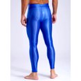 thumbnail image 5 of YiZYiF Men's Shiny Oil Leggings High Waist Stretchy Compression Pants Glossy Gym Fitness Underpants Royal Blue L, 5 of 7