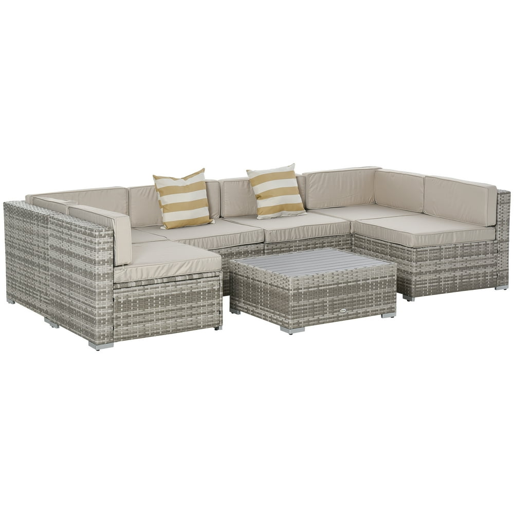 Outsunny 7Piece Outdoor Wicker Patio Sofa Set, Modern Rattan