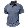 thumbnail image 4 of Yifymode Men's Classic Fit Short Sleeve Polo Shirt, Button-Down Collar Soft Fabric with Chest Pocket Casual Style Blue L, 4 of 5
