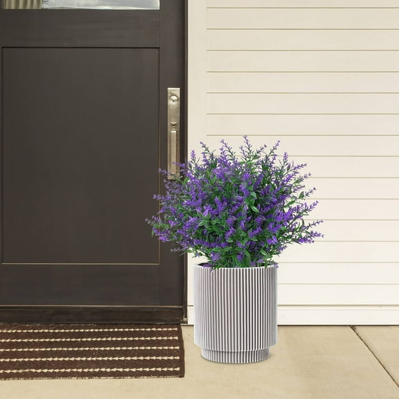 UV Resistant Artificial Lavender Flowers - Set of 8 Bouquets with 5 Stems Each, 15"" Tall Faux Plants for Outdoor Garden & Porch Decor