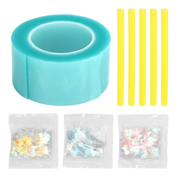 Nano Tape Bubble Kit with Straws and Decorative Toppers, Double-Sided Elastic Nano Tape Balloons for Girls, Boys and Kids, Blue