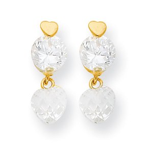 14k Madi K CZ Boucles d'Oreilles Pendantes en Forme de Cœur SE2157