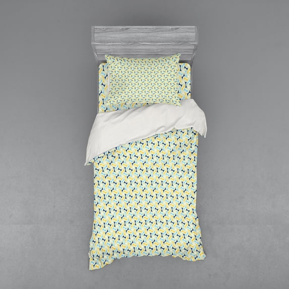Geometric Duvet Cover Set, Shapes of Semicircles and Triangles, Bedding Set with Shams and Fitted Sheet, 3 Sizes, by Ambesonne