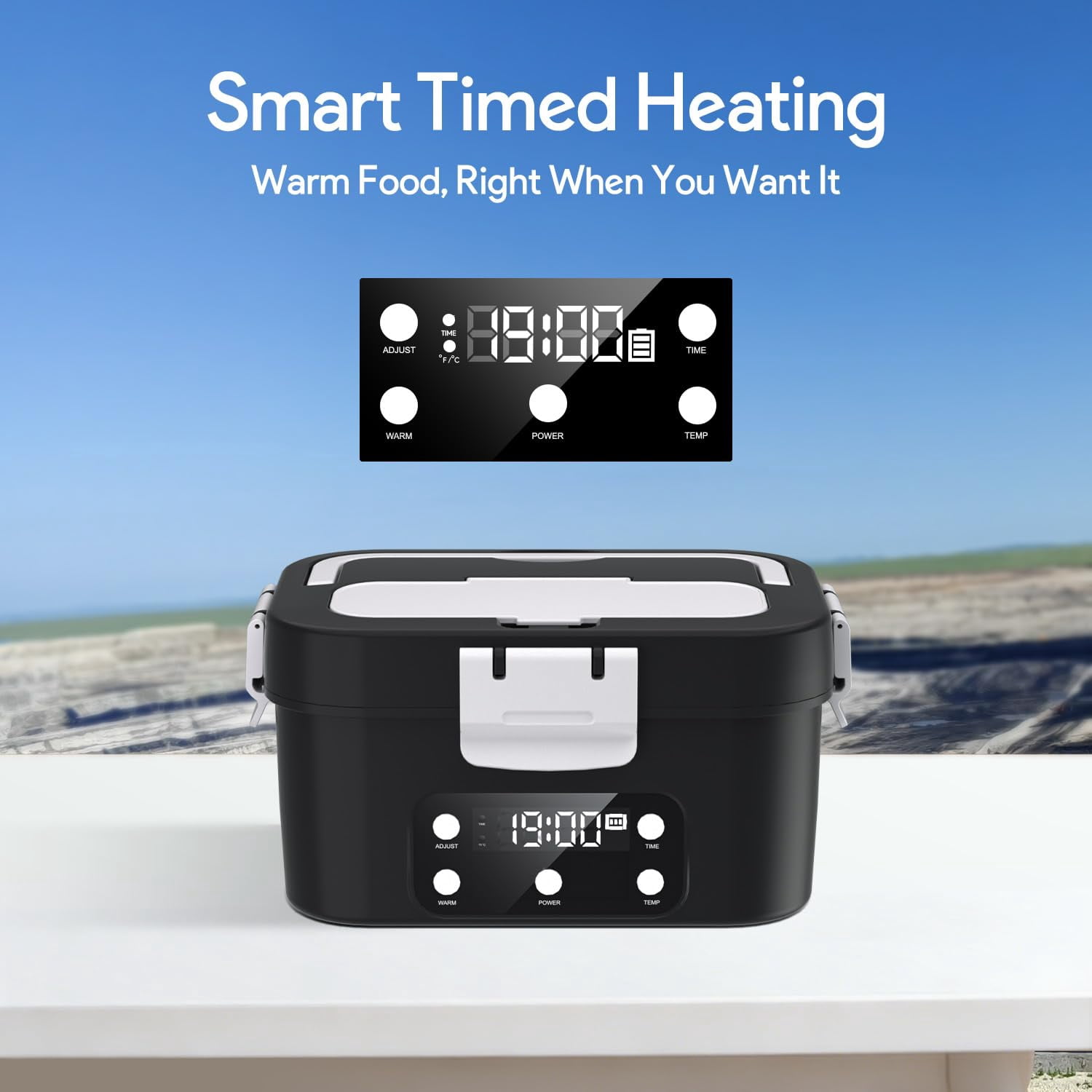 Cordless Electric Lunch Box, Smart Timer Auto Heating Leakproof Bento Food Warmer with 6.7 Cup for Work, Car, Home, Outdoor (Black)