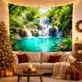 thumbnail image 3 of Waterfall in a Lush Jungle Forest with Vibrant Blooms, Serene Boho for Nature Lovers, Realistic Landscape Wall Art, Housewarming Gift, Tapestry Wall Hanging for Bedroom and Living Room, 3 of 7