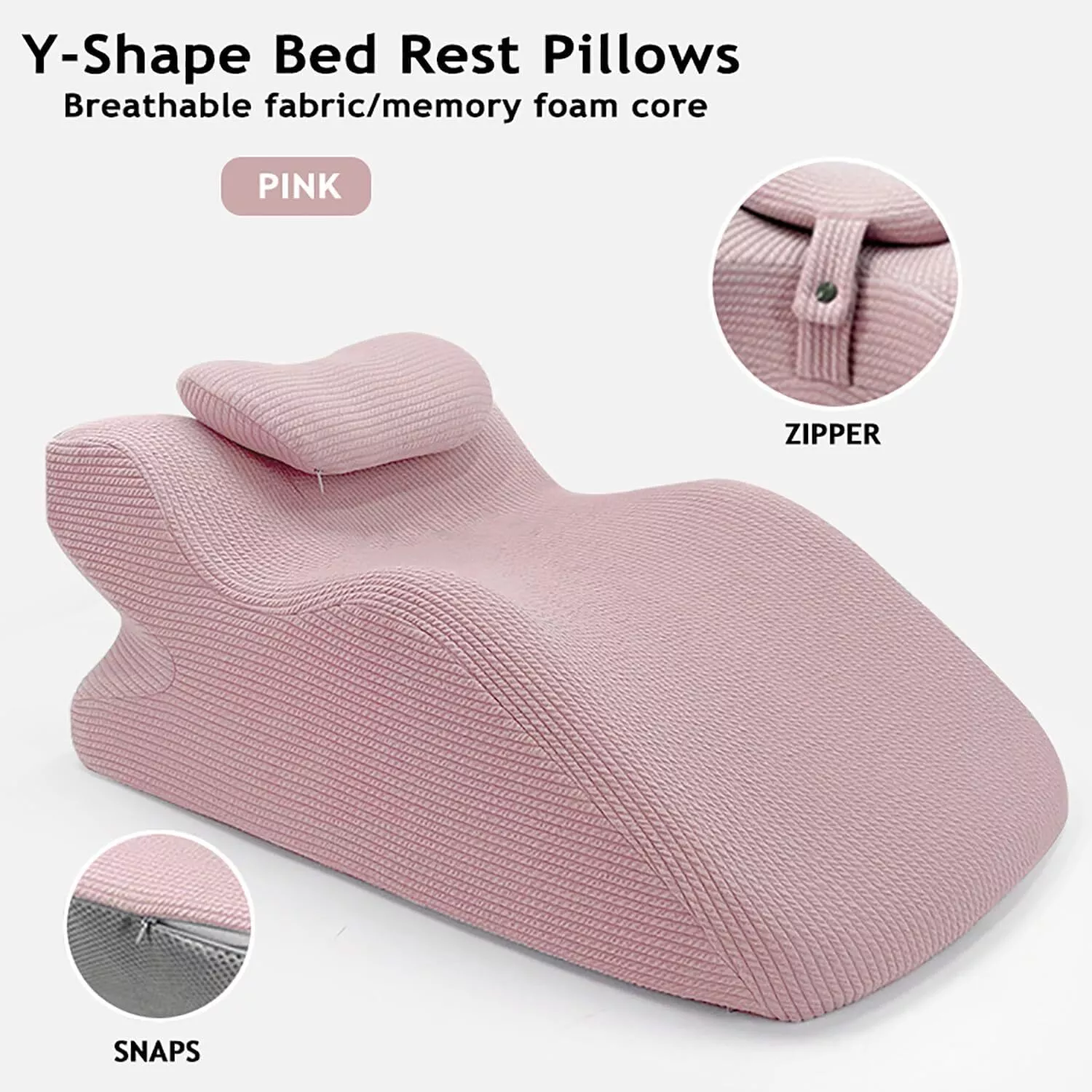 ColourTree Pink Adult Ergonomic Memory Foam Bed Triangle Wedge Pillow Headboard with Face Down Massage Prone Pillow Function for Reading, with Washable Cover