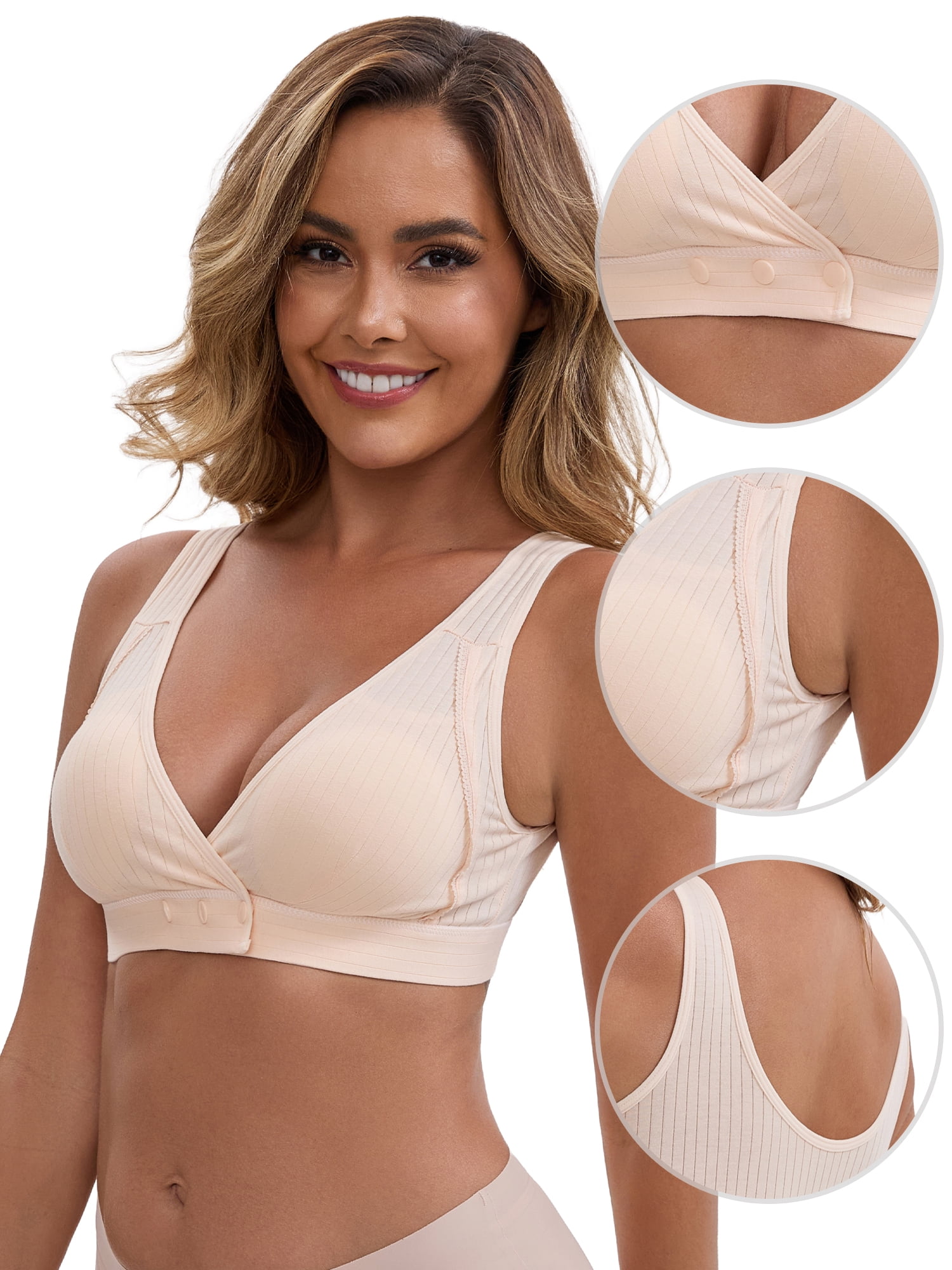 DARING DIVA Front Closure Nursing Bra Crossover Ribbed Bralette XL Beige