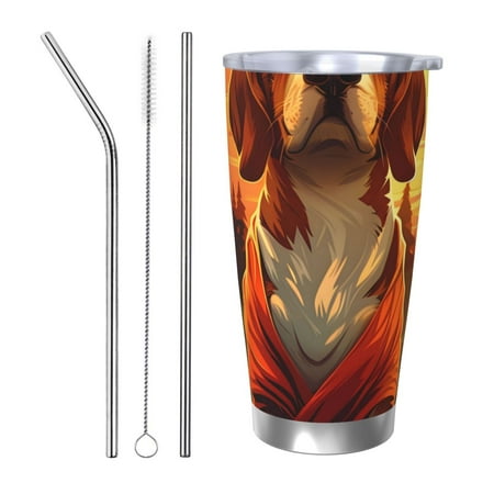 

Matuu Sunset Meditating Dog for 20oz Durable Thermal Cups Keep Drinks Cold and Hot Insulated Car Mug with Lid-Straw Three-piece Set