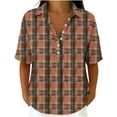 thumbnail image 4 of ClodeEU Women's Collared Print Short Sleeve V Neck Blouse,Casual Loose Fit Top Wine,Women's Plus S, 4 of 8