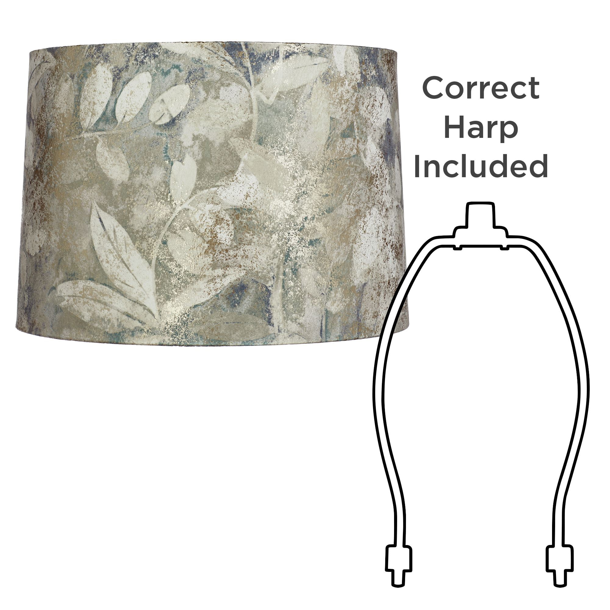 Springcrest 14" Top x 15" Bottom x 10" High x 10 1/2" Slant Print Lamp Shade Replacement Drum Velvet Leaves Spider Harp Finial