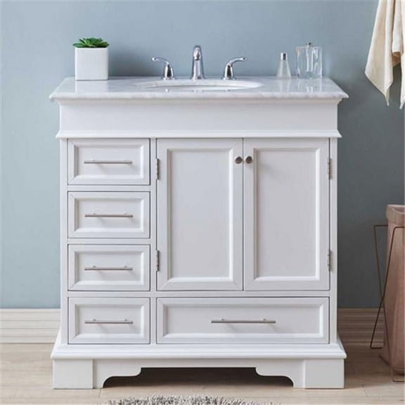 36 in. Carrara White Marble Top Single Sink Bathroom Vanity