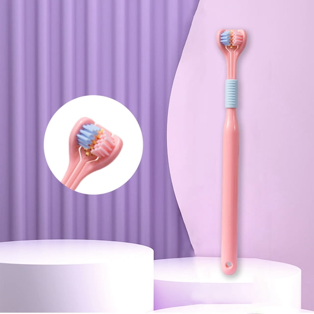 DPTALR Three-sided Toothbrush, Three-head Toothbrush With Soft Bristles, Cleans On Three Sides, Scrapes Tongue On The Back, Portable And Compact Travel Size - New