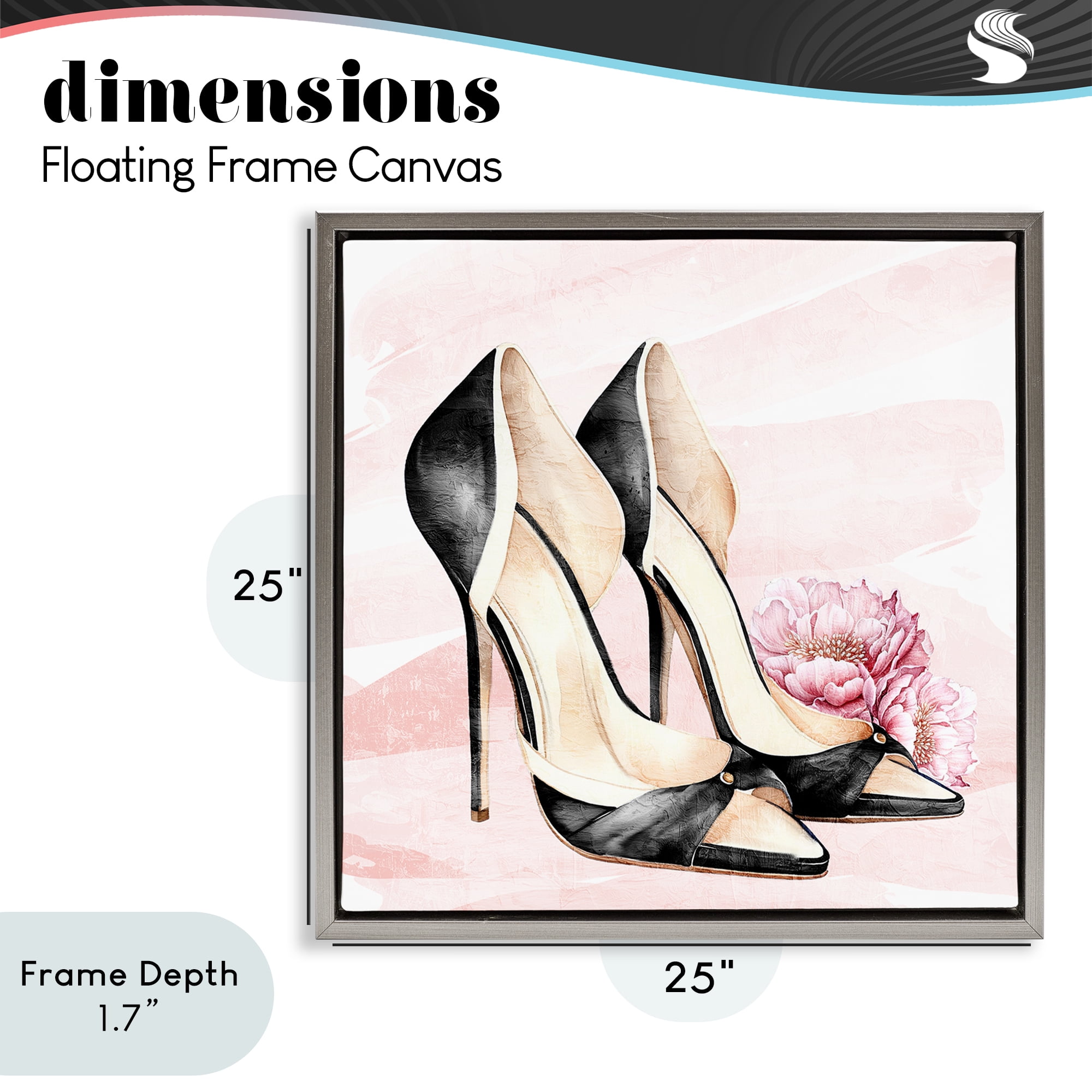 Stupell Industries Blush Glam Time Shoes Gray Framed Floater Canvas Wall Art, design by Kim Allen