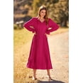 thumbnail image 5 of Women's 2023 Fall Midi Dress Casual Long Sleeve V Neck Swiss Dot Pleated A Line Flowy Dresses, 5 of 9
