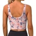thumbnail image 3 of Haiem Tropical Plants Pattern Womens Sports Bra - U Neck Padded Low Impact Yoga Bra Workout Crop Top Gym Moisture-Wicking Workout Vest -, 3 of 9