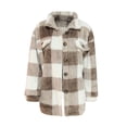 thumbnail image 4 of HANXIULIN Women's Plus Size Casual Loose Winter Plaid Lamb Fleece Jacket With Pockets Button Fleece Jacket Coat Khaki XXL, 4 of 8