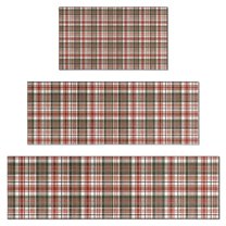 Red and Green Christmas Plaid Pattern Kitchen Rugs Sets Of 3,Kitchen Runner Rugs Non Skid Washable,Decorative Kitchen Floor Mats for Kitchen,Sink,Laundry,17"x30"  17"x47"   17"x59"