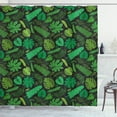 thumbnail image 1 of Jungle Shower Curtain, Pattern of Various Forest Leaf Silhouettes, Fabric Bathroom Set with Hooks, 69W X 84L Inches Extra Long, Fern Green Charcoal Grey Sea Green and Olive Green, by Ambesonne, 1 of 3
