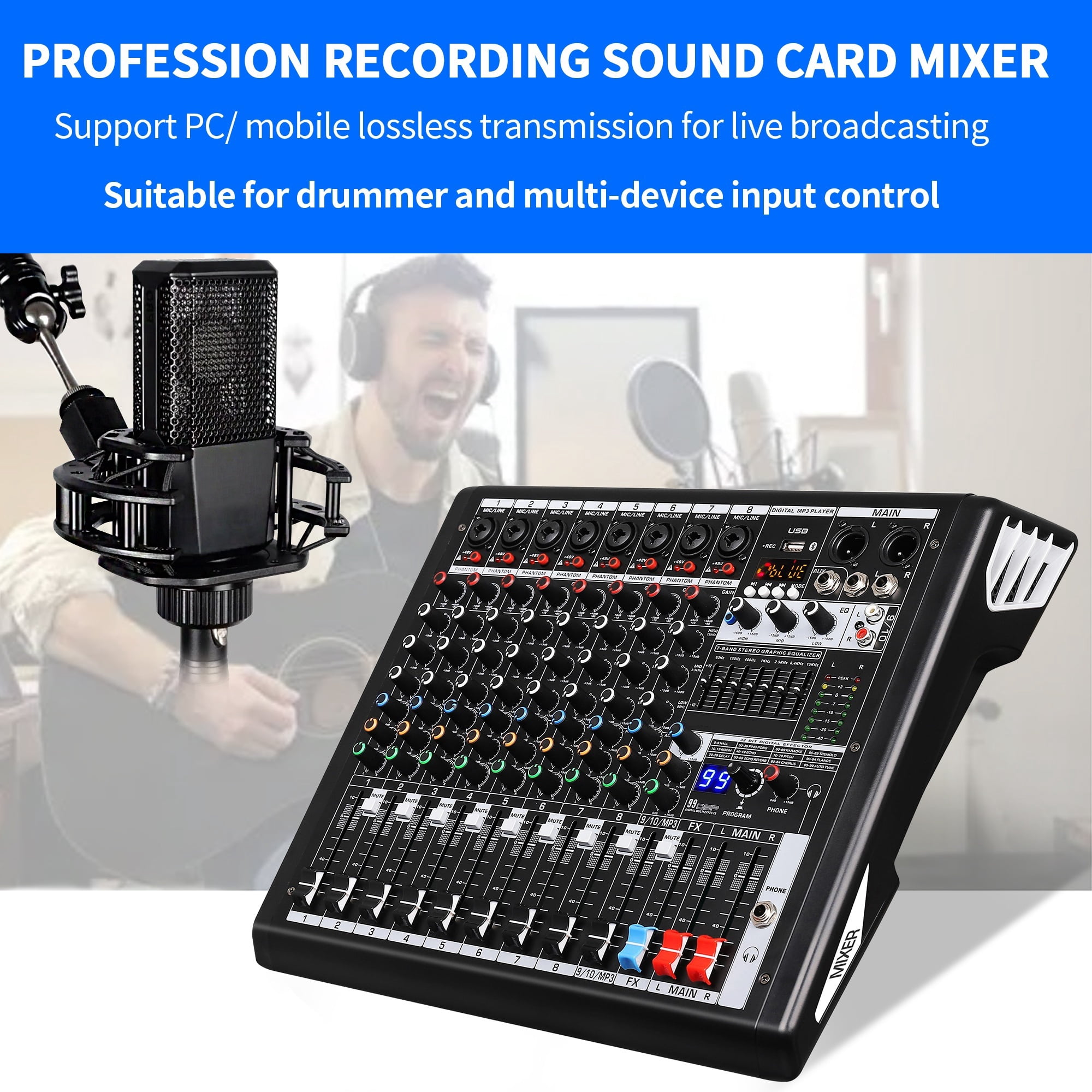 S-10 Dj Mixer Professional 10 Channel with MP3 Player 99 DSP Digital Mixer and Effect