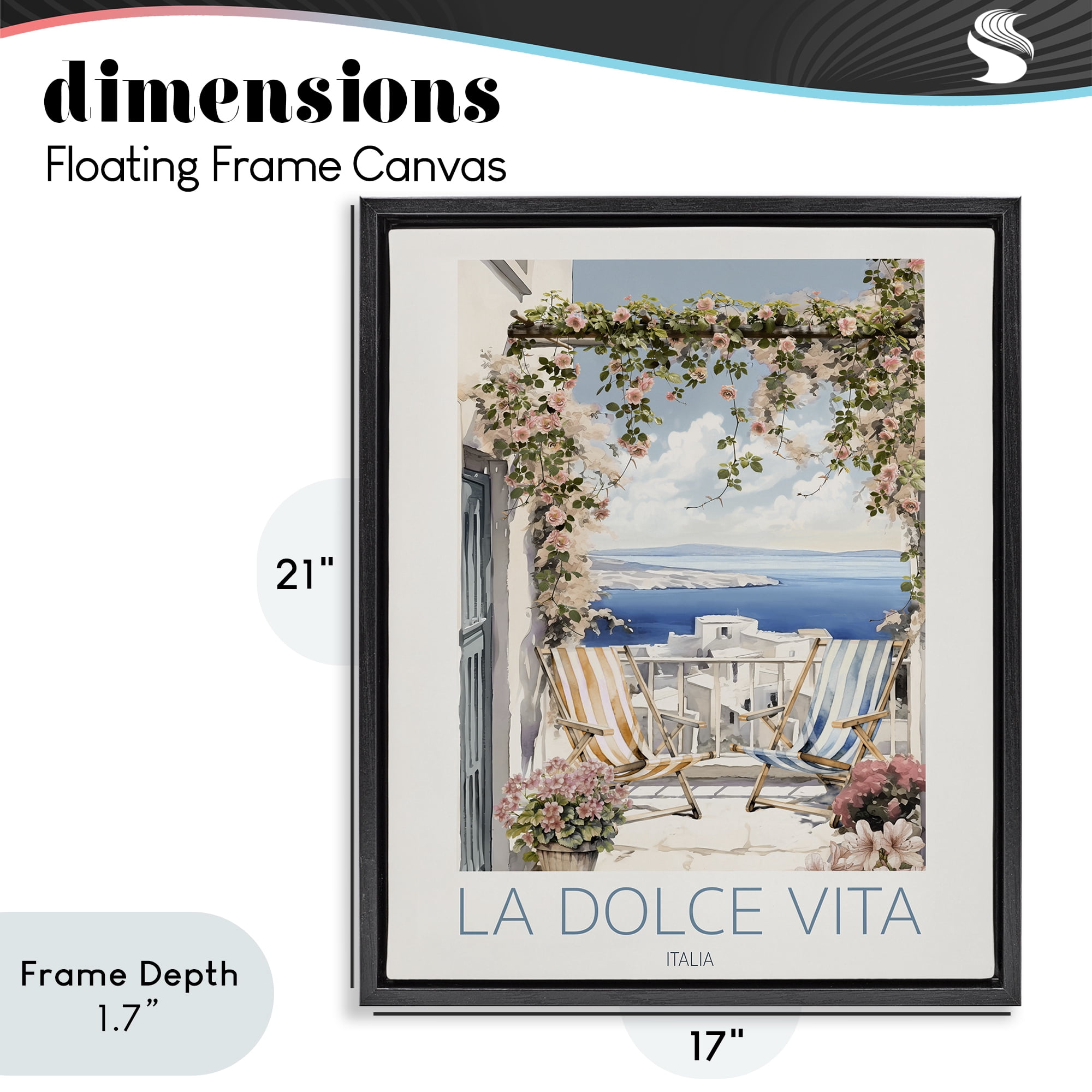 Stupell Industries Coastal Italian Balcony View Black Framed Floater Canvas Wall Art, design by CAD Designs
