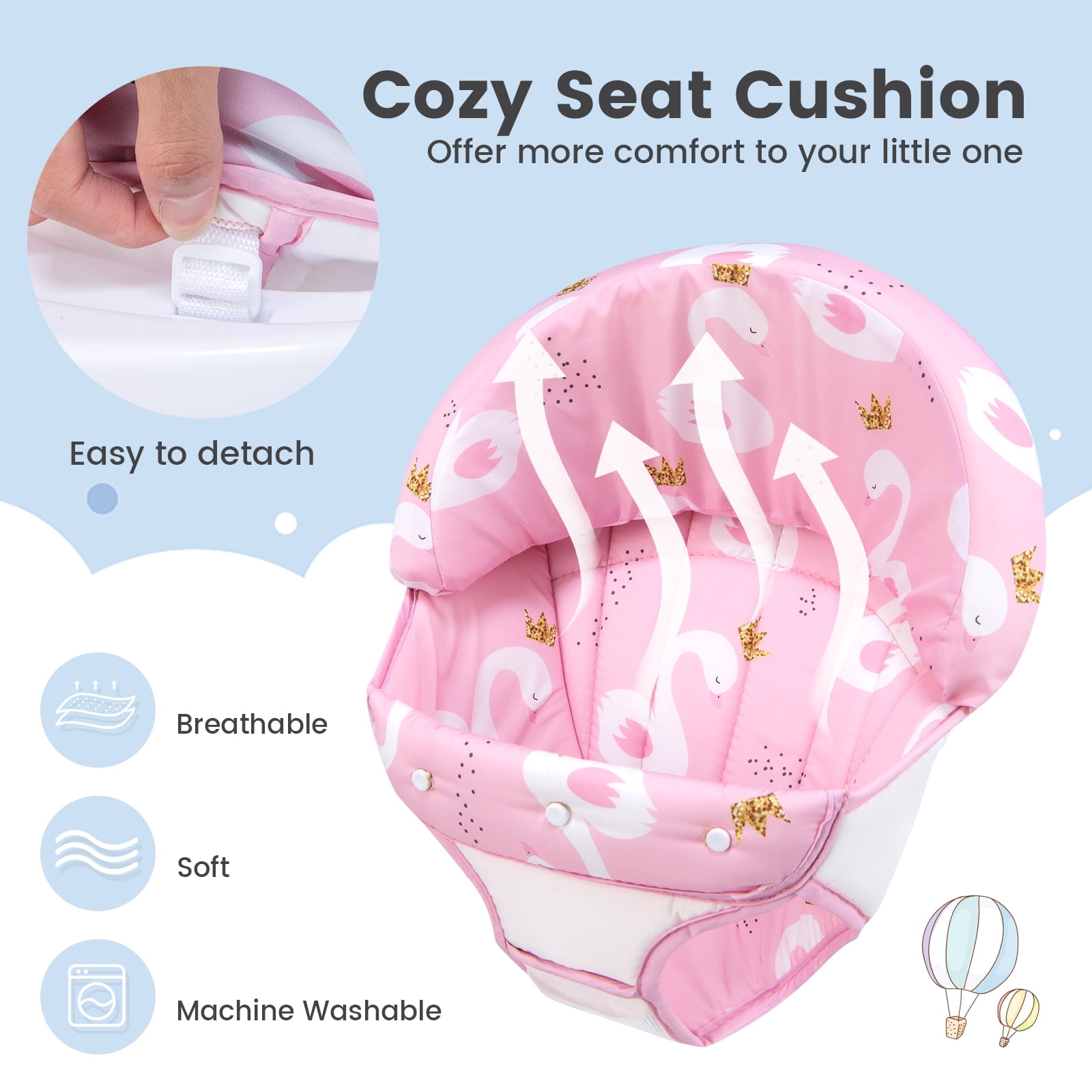 Babyjoy Foldable Baby Activity Walker with  Adjustable Height& Detachable Seat Cushion Pink