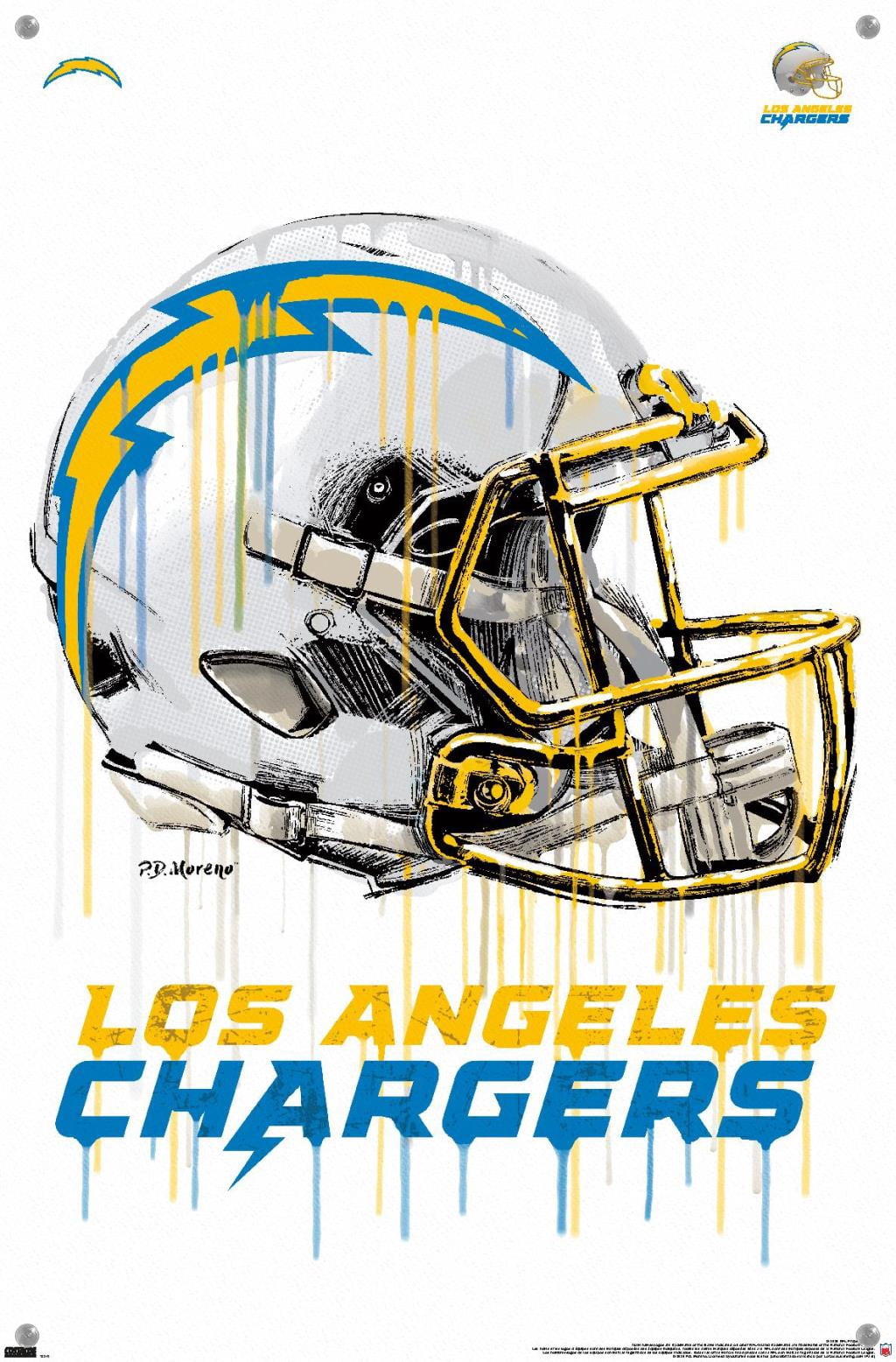 NFL Los Angeles Chargers - Drip Helmet 20 Wall Poster with Push Pins, 14.725" x 22.375"