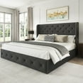thumbnail image 2 of Breltam Queen Size Bed Frame with 4 Storage Drawers, Wingback Tufted Headboard, LED Lights, Dark Grey Velvet Upholstered Platform Bed, No Box Spring Needed, 2 of 9