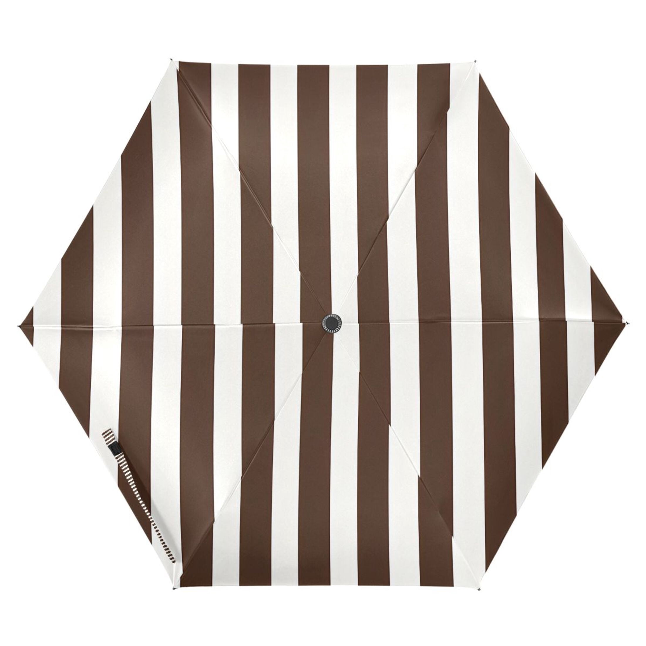 Compact Sun Umbrella Windproof Travel Umbrellas for Rain Strong Portable UV Protection Dark Brown and White Striped