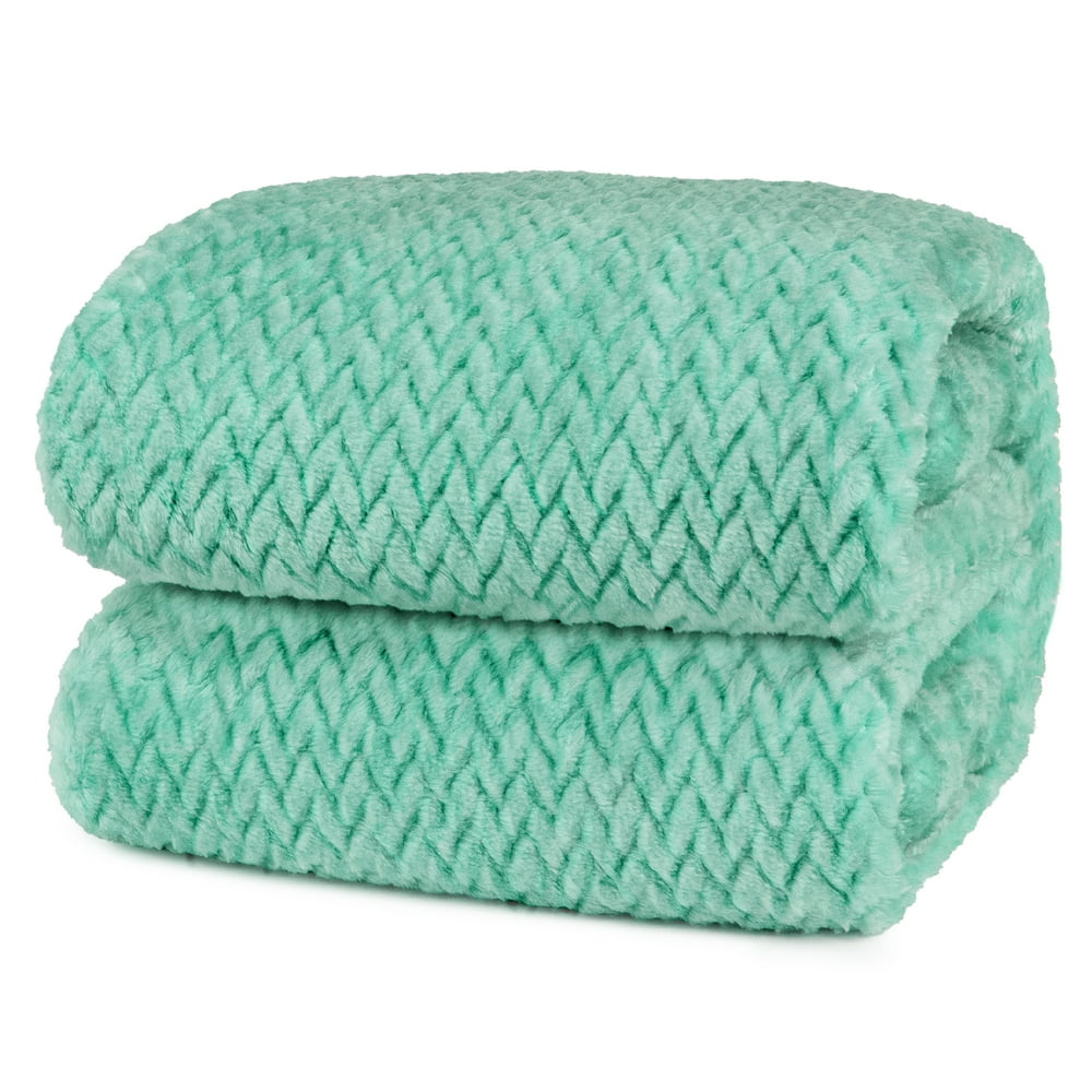 PAVILIA Luxury Flannel Fleece Blanket Throw Twin Teal Mint Green Soft Decorative Jacquard